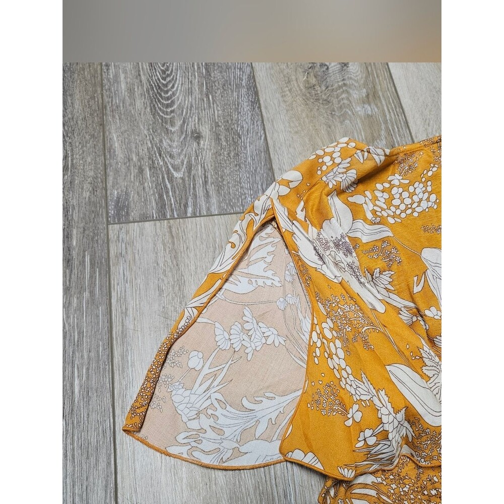 Anthropologie Tiny Floral Surplice V Neck Blouse Top Yellow Gold Women's Small - Picture 10 of 11